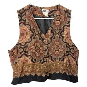 *ucia Lady 18 Multicolor Paisley Vest Vintage Button Front Rayon Medallion Print